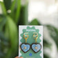 Rococo Blue Heart Earrings with Walnut Backing & Gold Star Detail – Acrylic Hoop Jewellery