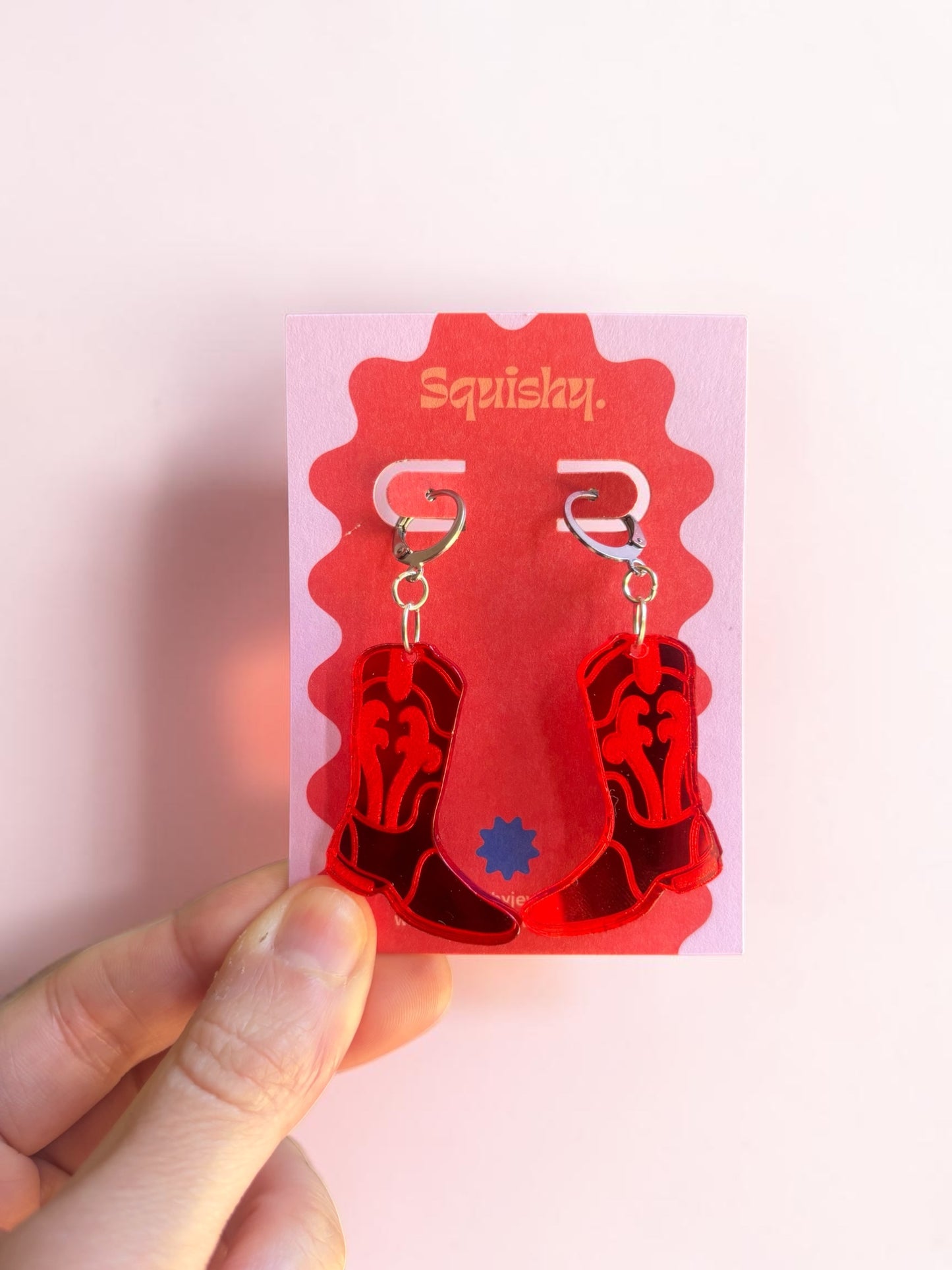 Red Cowboy Boot Earrings – Western Acrylic Statement Earrings for Cowgirl & Festival Outfits