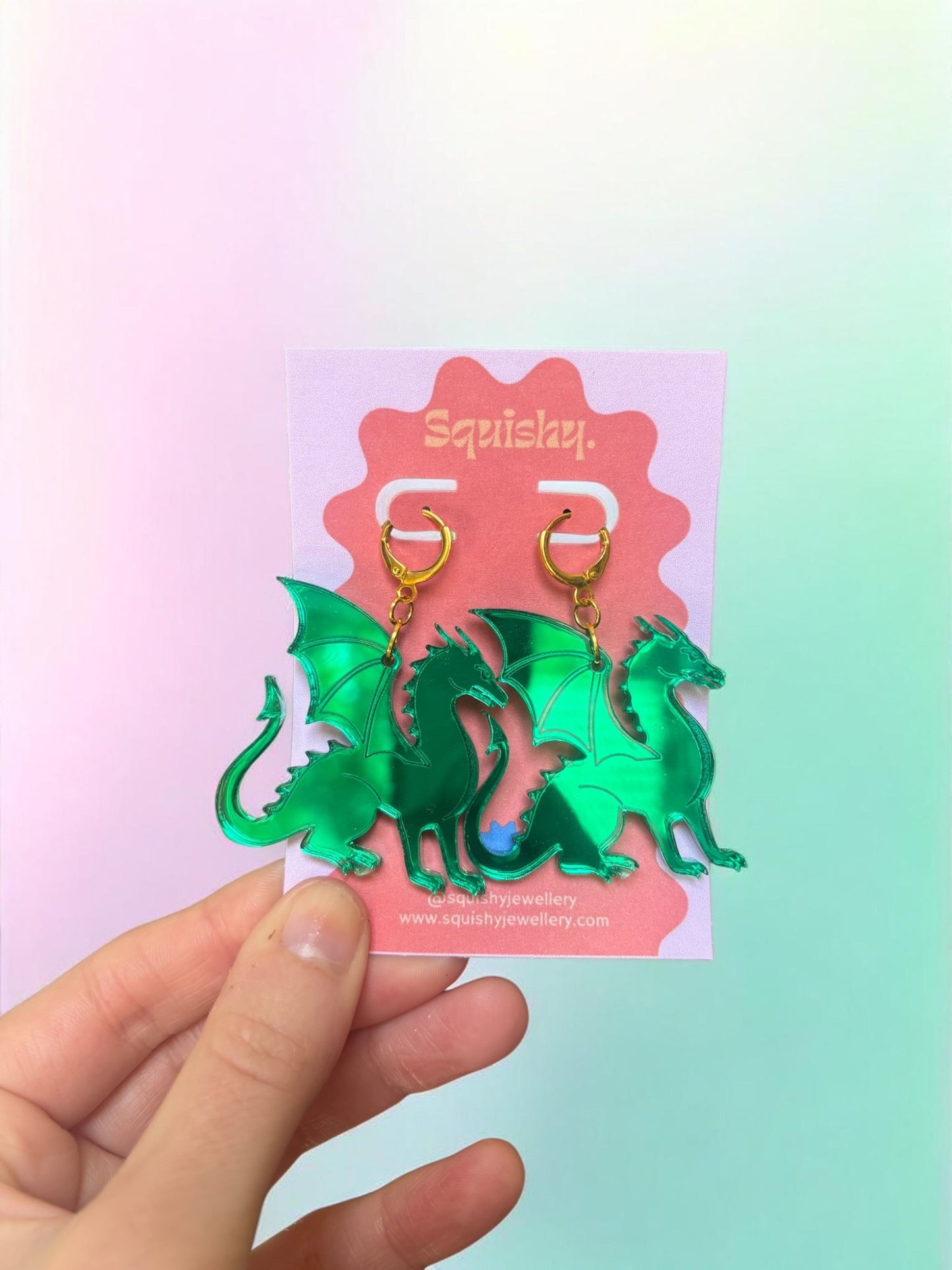 Dragon Earrings – Welsh Inspired Gothic Alt Jewellery, Acrylic Statement Earrings (Red & Green)