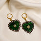Rococo Green Heart Earrings with Walnut Backing & Gold Star Detail – Acrylic Hoop Jewellery