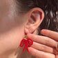 Colorful Bow Earrings — Acrylic Bow Huggie Hoops, Multiple Colours, Cute Statement Kawaii Bows, Handmade Colour-Blocked Earrings