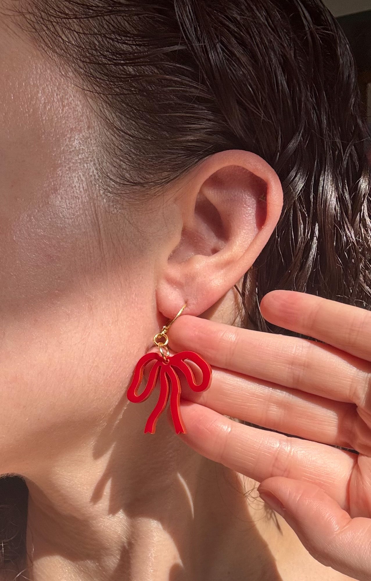 Colorful Bow Earrings — Acrylic Bow Huggie Hoops, Multiple Colours, Cute Statement Kawaii Bows, Handmade Colour-Blocked Earrings