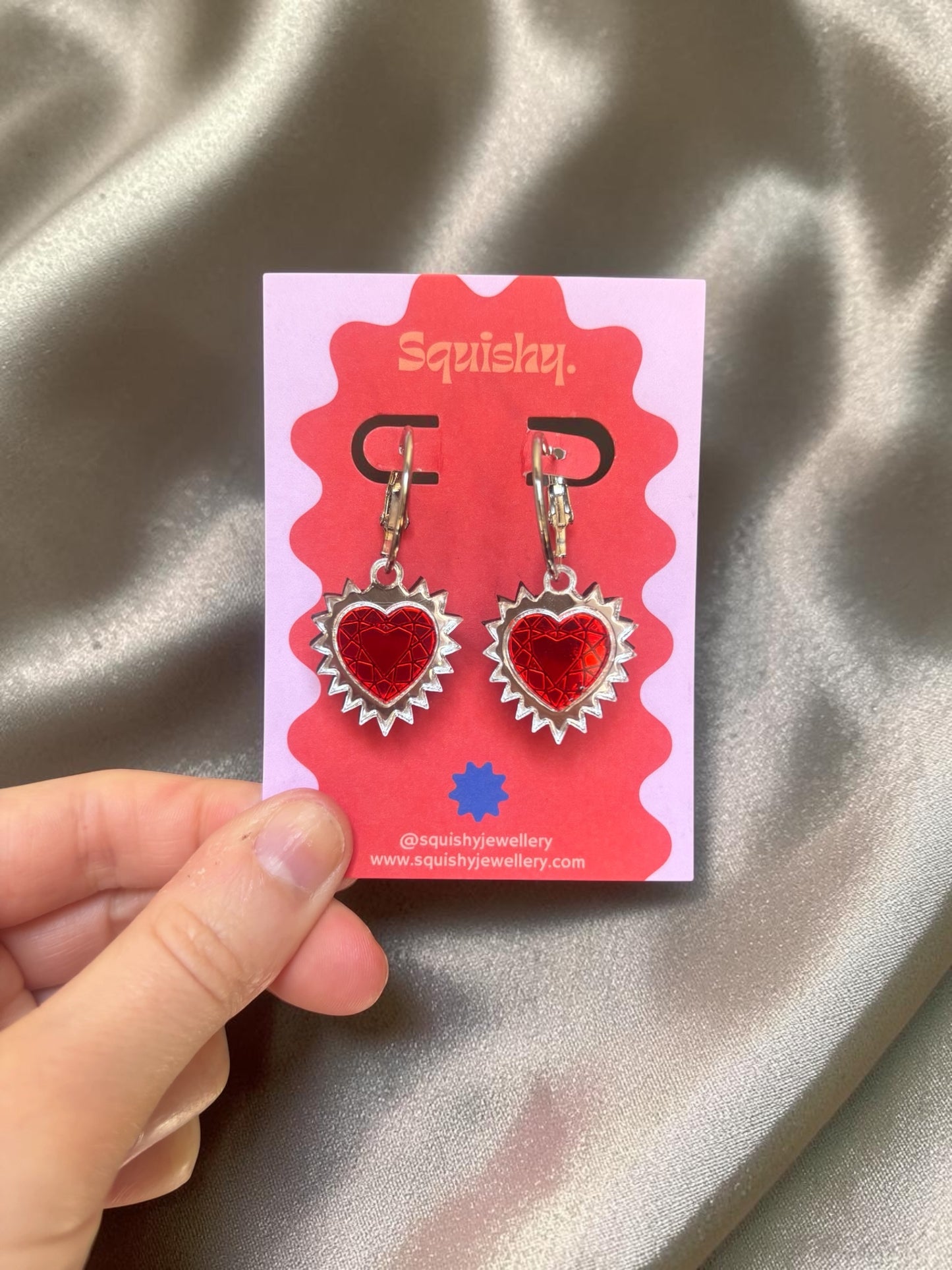 Silver Sacred Heart Hoop Earrings – Gothic Alt Jewellery, Spiked Heart Acrylic Earrings