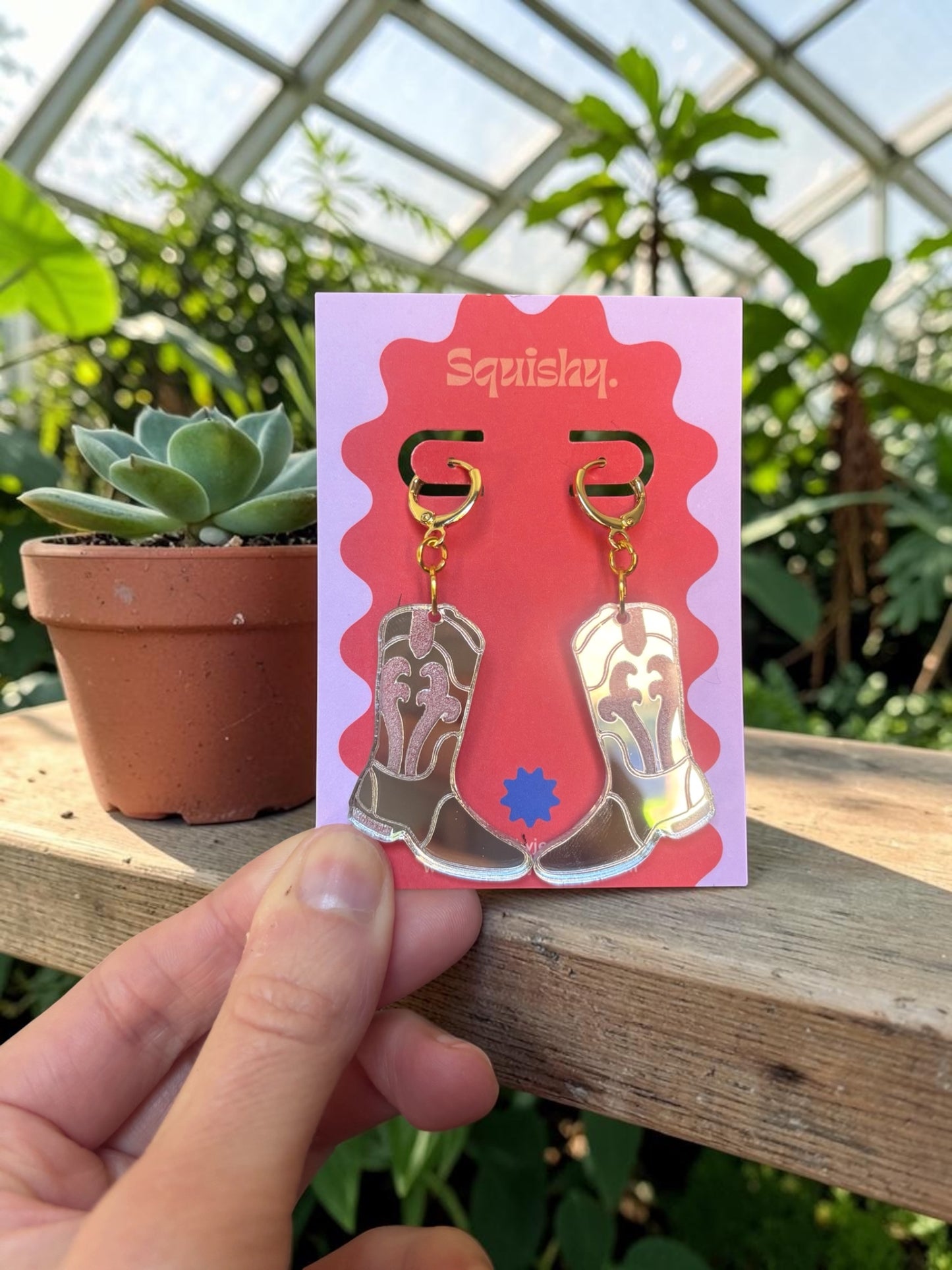 Silver Cowboy Boot Earrings – Western Acrylic Statement Earrings for Cowgirl & Festival Outfits