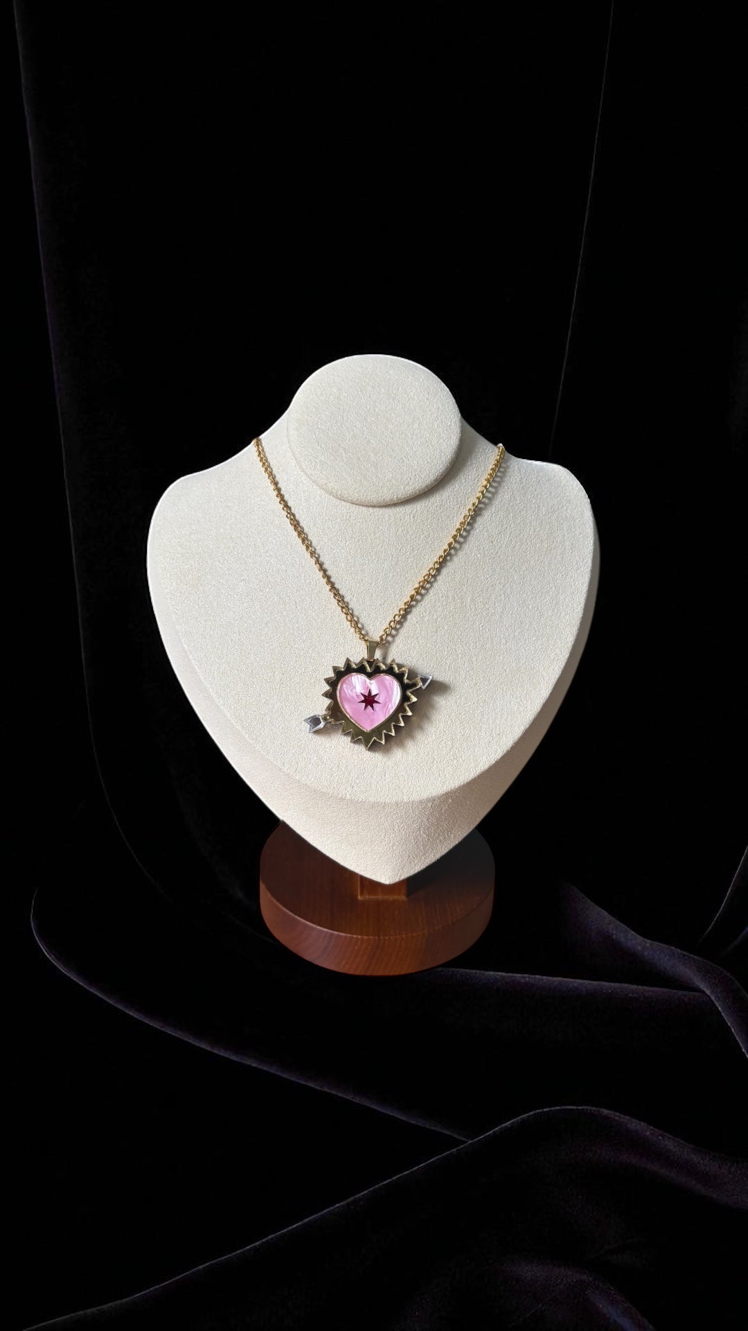 Pink Sacred Heart Necklace – Gold Chain with Arrow Detail