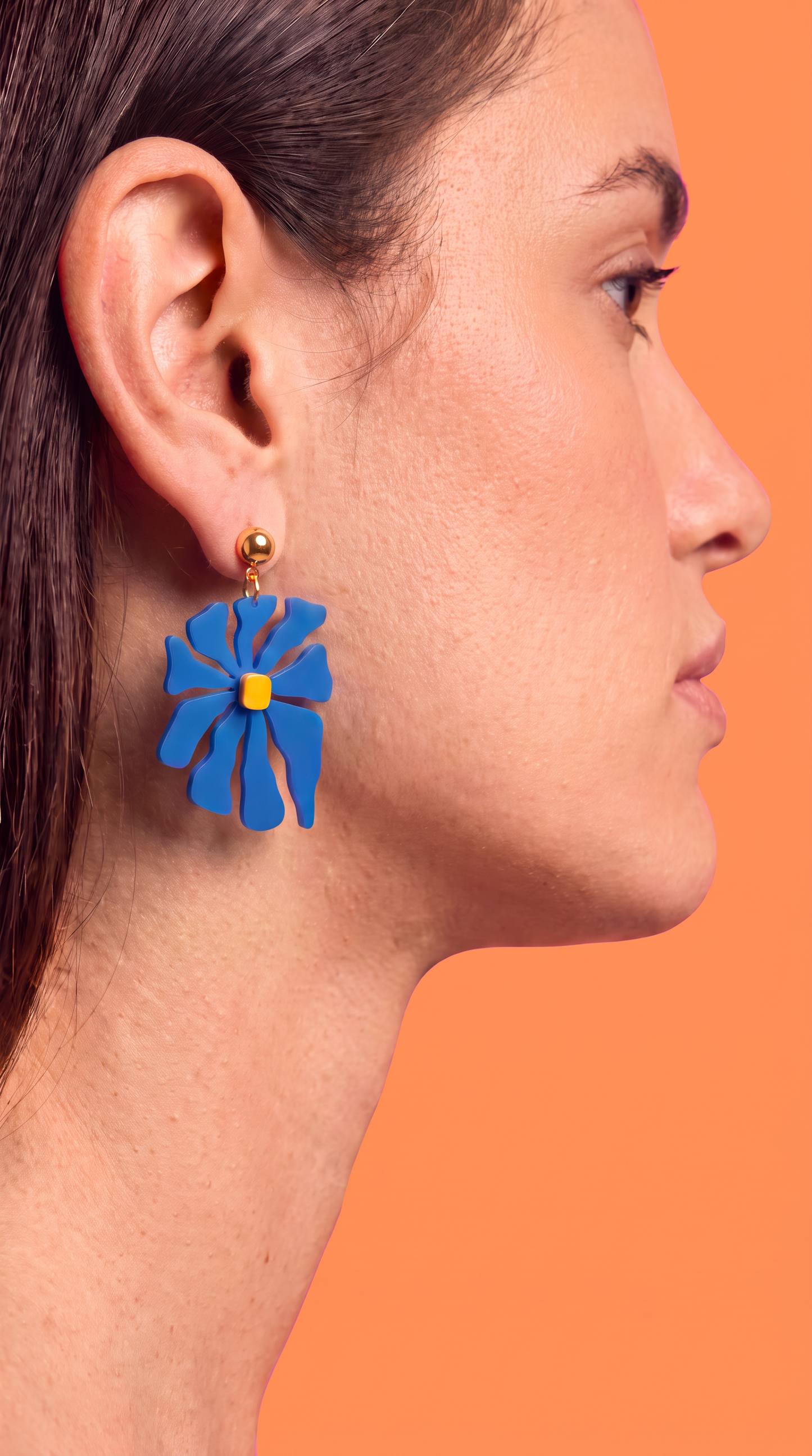 Matisse Inspired Abstract Floral Earrings – Blue Wearable Art Statement Jewellery
