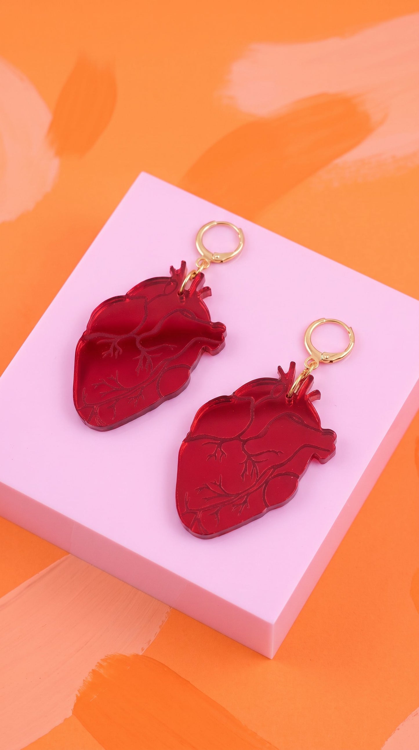 Anatomical Heart Earrings – Red Acrylic Statement Earrings | Science Jewelry, Alt Fashion, Med Student Gift, Anatomical Jewellery, Medical