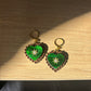 Rococo Green Heart Earrings with Walnut Backing & Gold Star Detail – Acrylic Hoop Jewellery