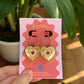 Pink, Gold and Red Heart Hoop Earrings – Acrylic Statement Maximalism Cottagecore Kawaii Celestial Alt Gift Jewellery Red Centre