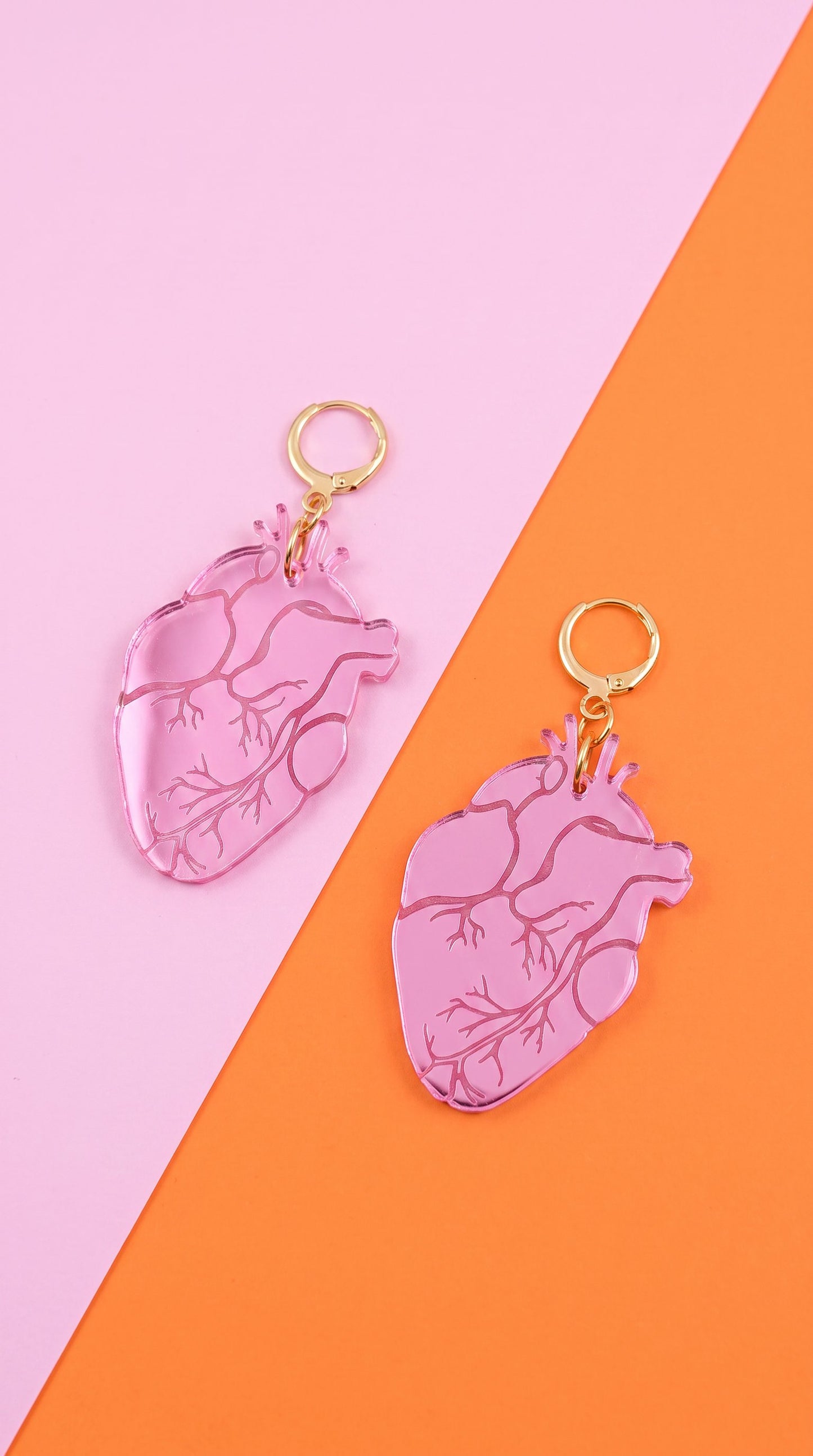 Anatomical Heart Earrings – Pink Acrylic Statement Earrings | Science Jewelry, Alt Fashion, Med Student Gift, Anatomical Jewellery, Medical