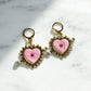 Pink Sacred Heart Earrings – Gold-Plated Huggie Hoops with Arrow Detail