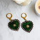 Rococo Green Heart Earrings with Walnut Backing & Gold Star Detail – Acrylic Hoop Jewellery