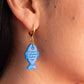 Blue Fish Acrylic Earrings on Gold Huggie Hoops