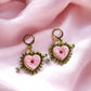 Pink Sacred Heart Earrings – Gold-Plated Huggie Hoops with Arrow Detail