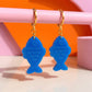 Blue Fish Acrylic Earrings on Gold Huggie Hoops
