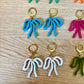 Colorful Bow Earrings — Acrylic Bow Huggie Hoops, Multiple Colours, Cute Statement Kawaii Bows, Handmade Colour-Blocked Earrings