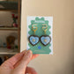 Rococo Blue Heart Earrings with Walnut Backing & Gold Star Detail – Acrylic Hoop Jewellery
