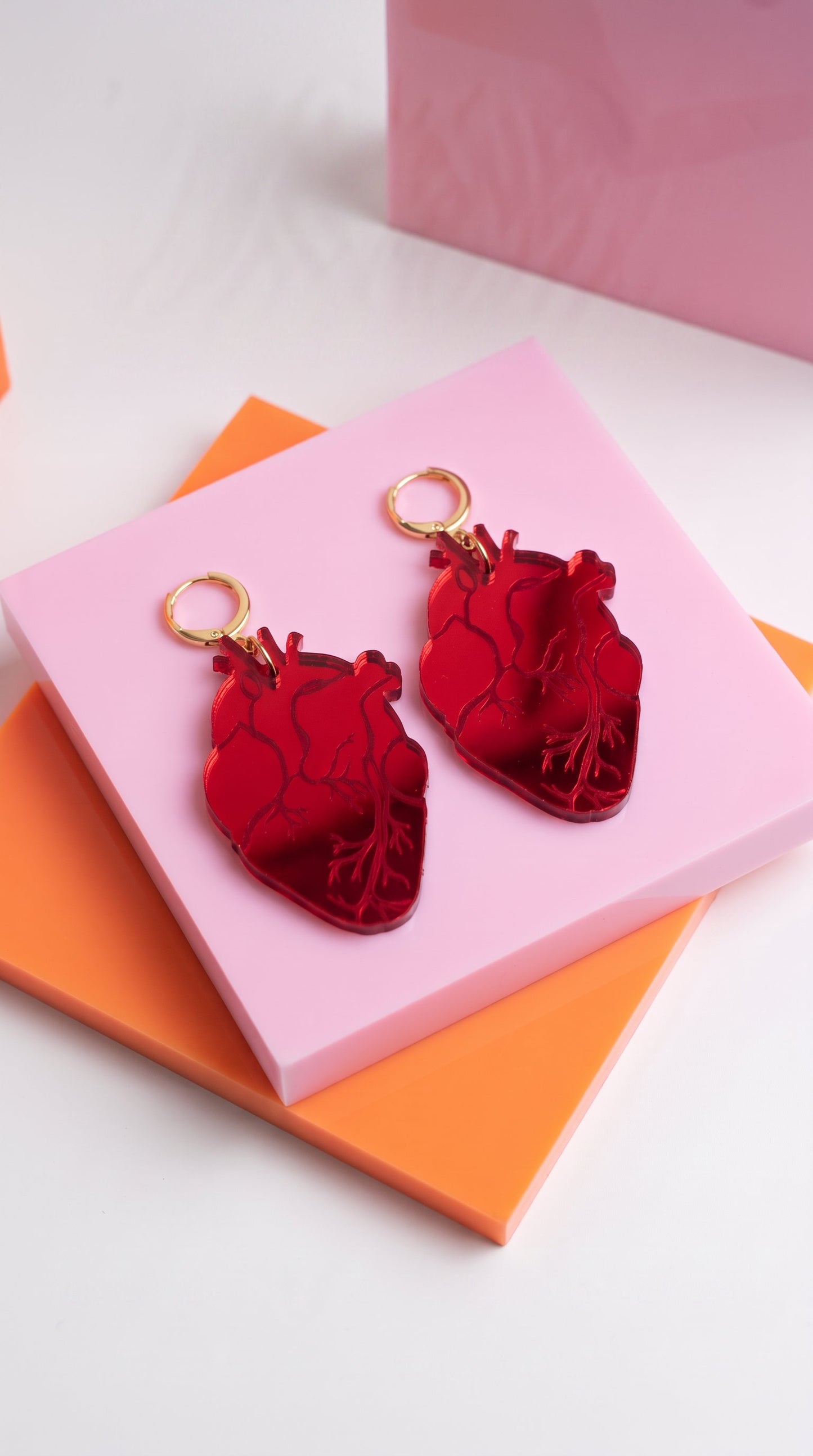 Anatomical Heart Earrings – Red Acrylic Statement Earrings | Science Jewelry, Alt Fashion, Med Student Gift, Anatomical Jewellery, Medical