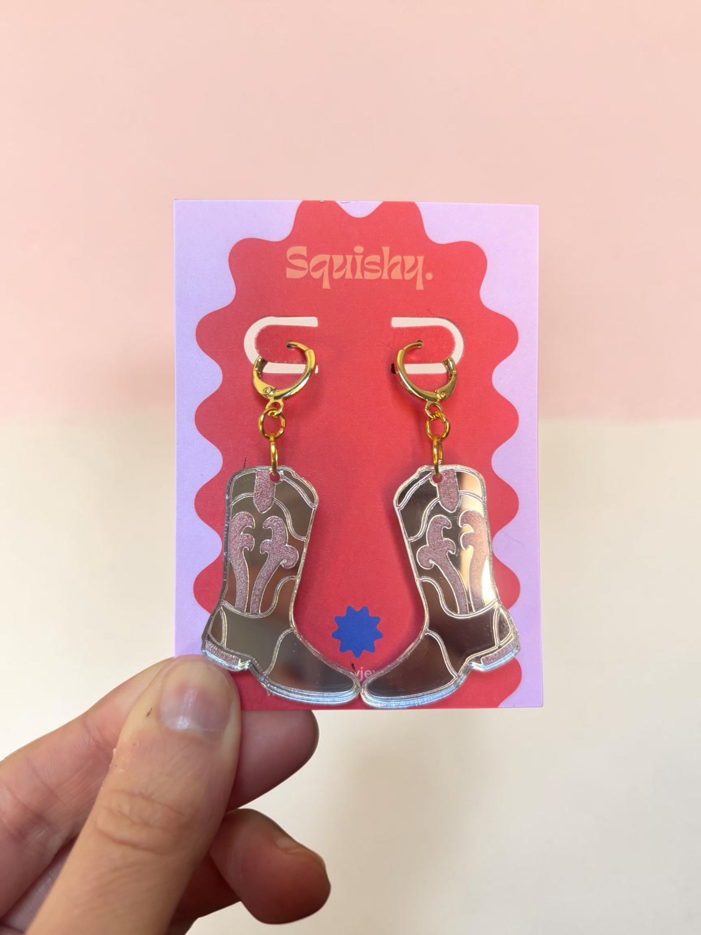 Silver Cowboy Boot Earrings – Western Acrylic Statement Earrings for Cowgirl & Festival Outfits