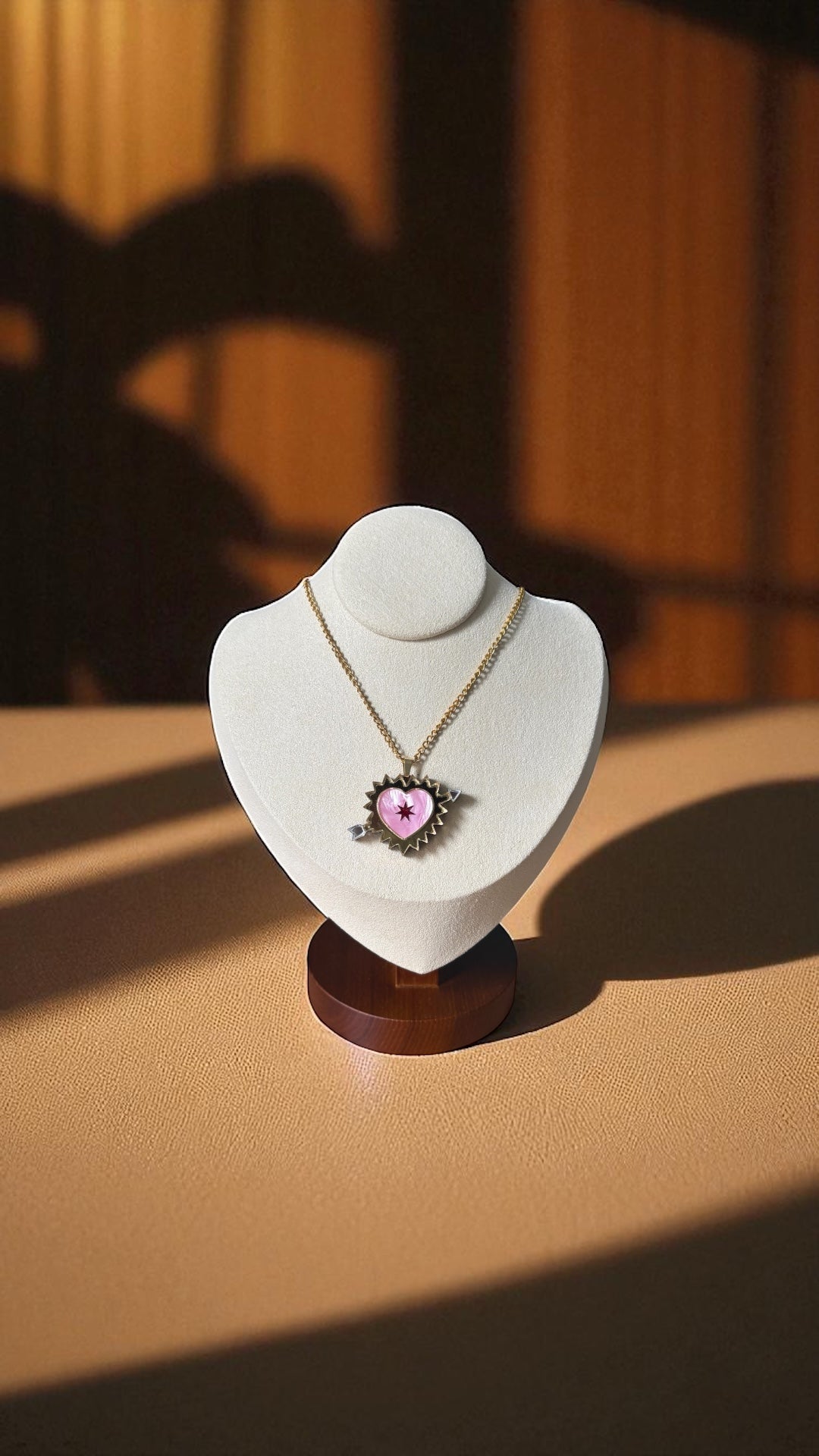 Pink Sacred Heart Necklace – Gold Chain with Arrow Detail