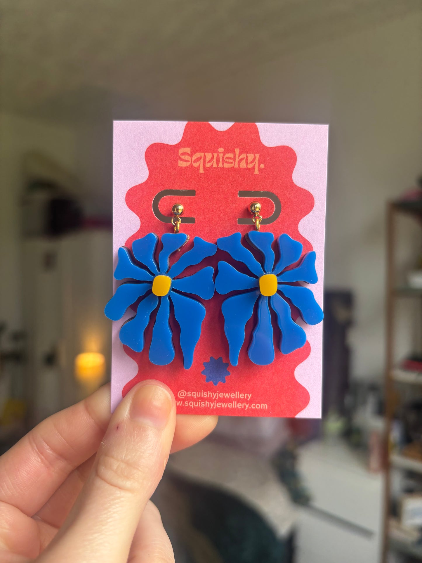 Blue Floral Statement Earrings – Matisse Inspired Acrylic Flower Earrings UK Handmade