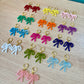 Colorful Bow Earrings — Acrylic Bow Huggie Hoops, Multiple Colours, Cute Statement Kawaii Bows, Handmade Colour-Blocked Earrings