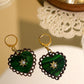 Rococo Green Heart Earrings with Walnut Backing & Gold Star Detail – Acrylic Hoop Jewellery