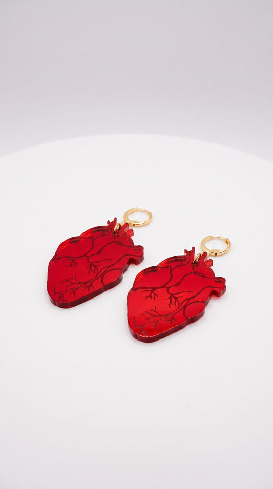 Anatomical Heart Earrings – Red Acrylic Statement Earrings | Science Jewelry, Alt Fashion, Med Student Gift, Anatomical Jewellery, Medical