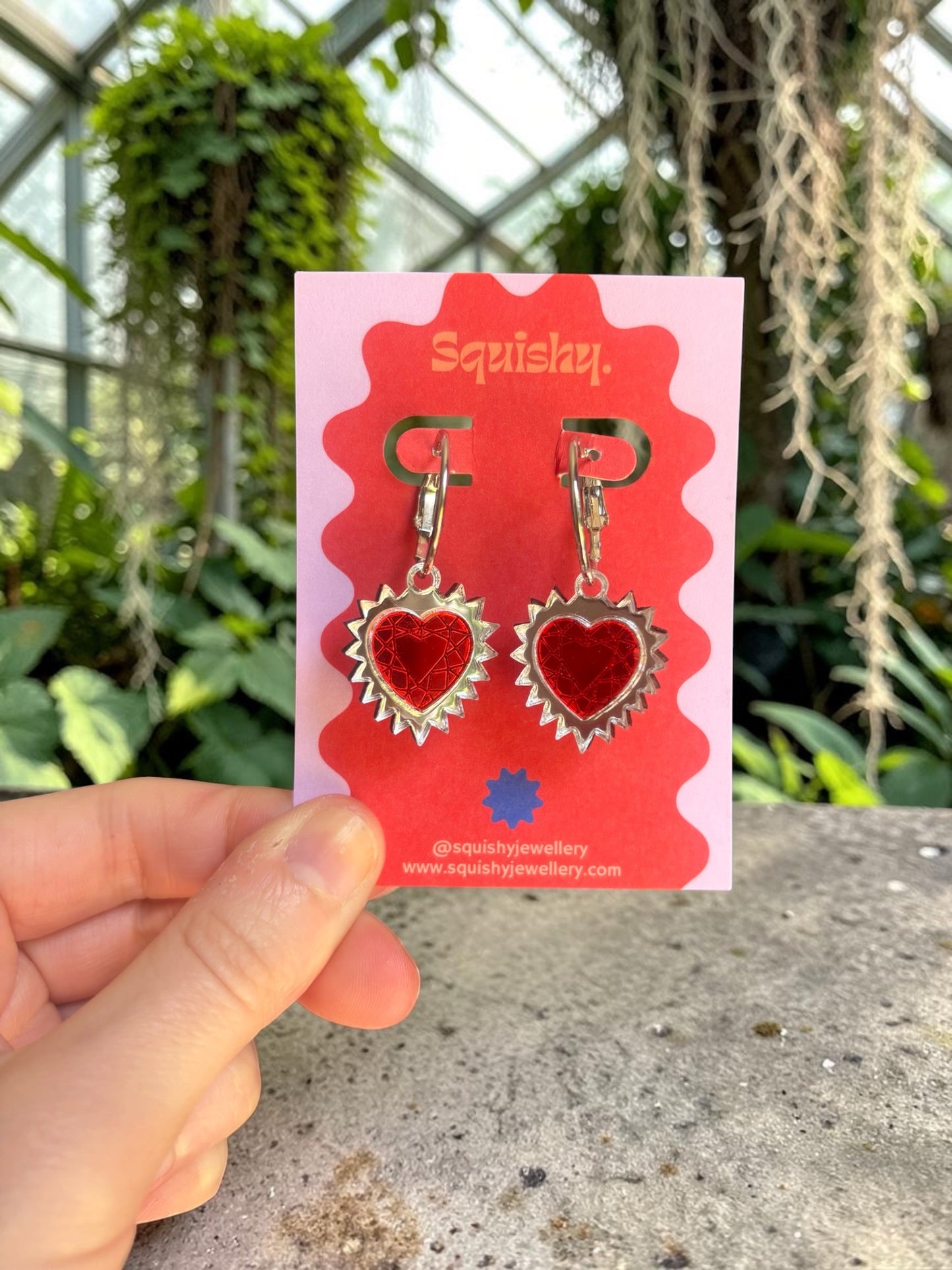 Silver Sacred Heart Hoop Earrings – Gothic Alt Jewellery, Spiked Heart Acrylic Earrings