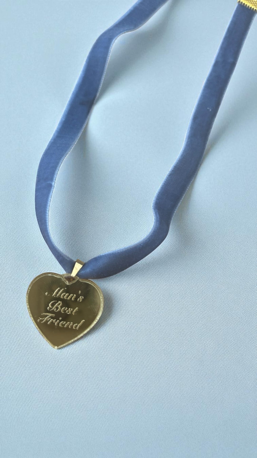 Gold Mirror Heart Pendant “Man’s Best Friend” Necklace – Sabrina Carpenter Album Inspired Dog Tag Coquette Twee Baby Doll Jewellery
