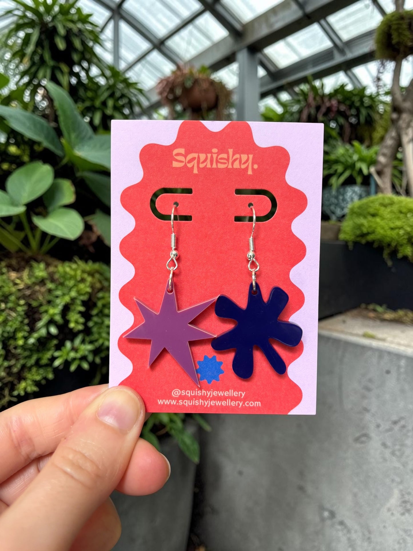 Purple and Navy Kiki & Bouba Earrings – Abstract Art Statement Jewellery
