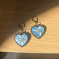 Rococo Blue Heart Earrings with Walnut Backing & Gold Star Detail – Acrylic Hoop Jewellery