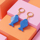 Blue Fish Acrylic Earrings on Gold Huggie Hoops