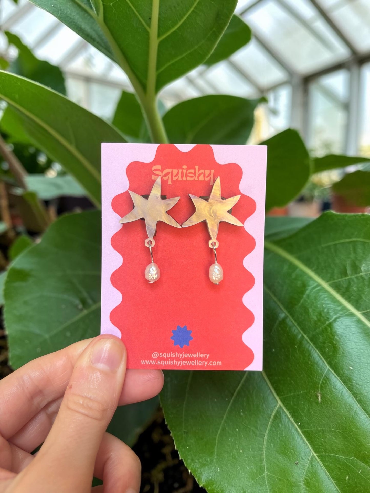 Opalite Abstract Star Pearl Earrings – Modern Art Statement Jewellery