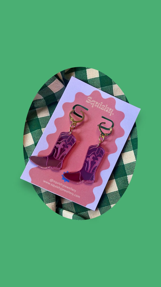 Pink Cowboy Boot Earrings – Western Acrylic Statement Earrings for Cowgirl & Festival Outfits (Copy)