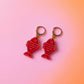 Red Fish Acrylic Earrings on Gold Huggie Hoops