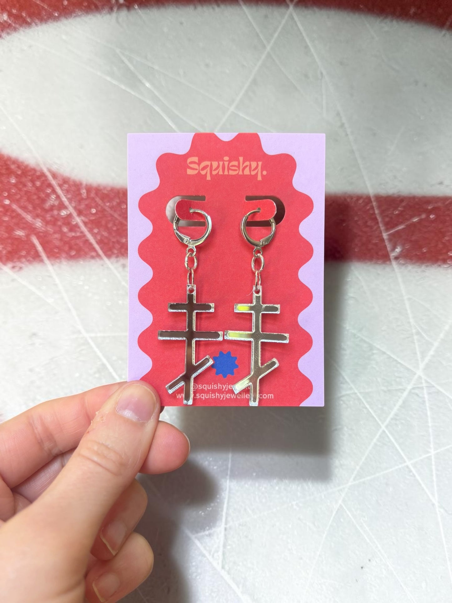 Silver Heated Rivalry Inspired Ilya Rozanov Cross Earrings – Russian Orthodox Style Symbol – Fandom Jewellery – Silver Mirror Acrylic Earrings – Hockey Romance Fan Gift (Copy)