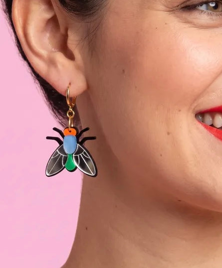 Silver Fly Huggie Hoop Earrings – Whimsigoth Insect Statement Jewellery