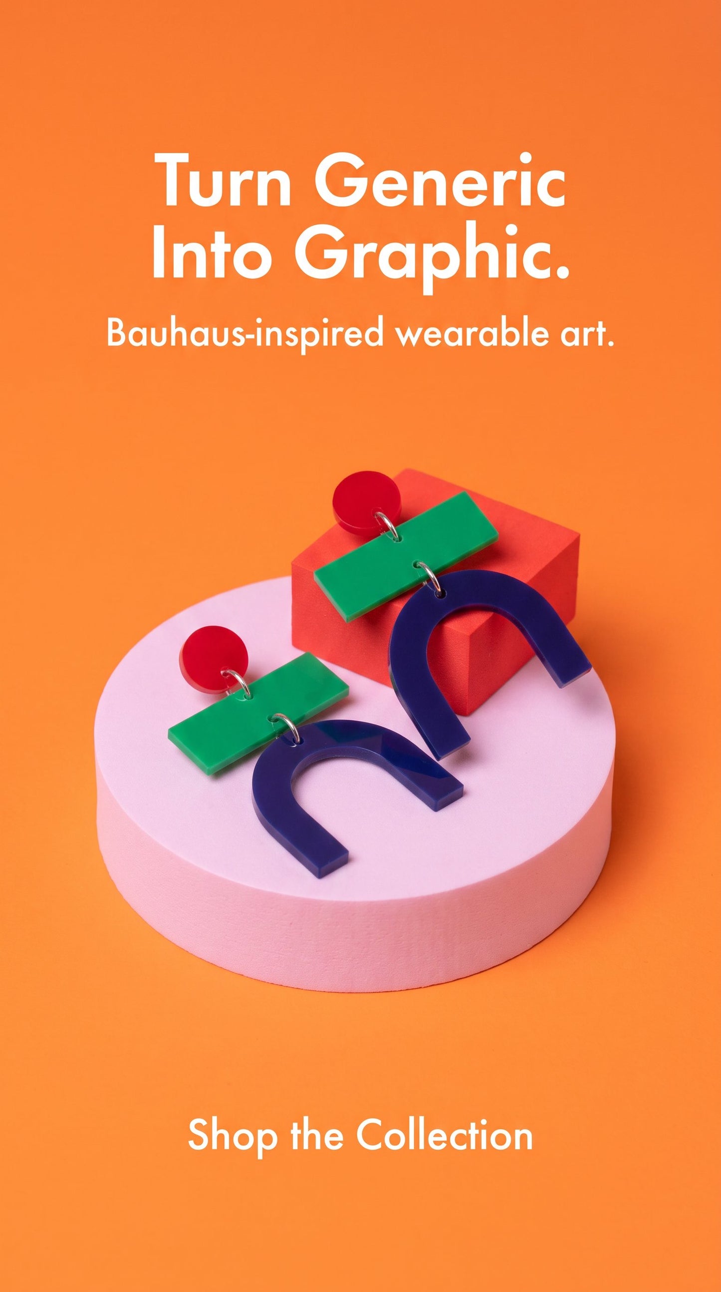 Bauhaus Statement Earrings | Red, Green & Navy Geometric Wearable Art