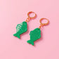 Green Fish Acrylic Earrings on Gold Huggie Hoops