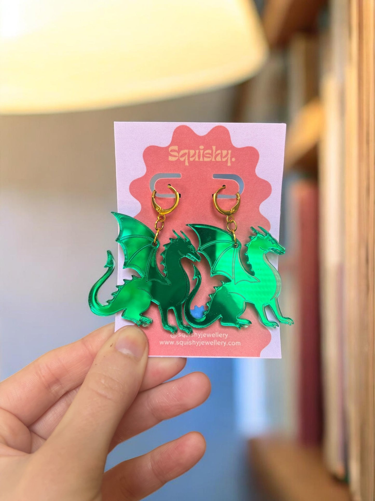 Dragon Earrings – Welsh Inspired Gothic Alt Jewellery, Acrylic Statement Earrings (Red & Green)