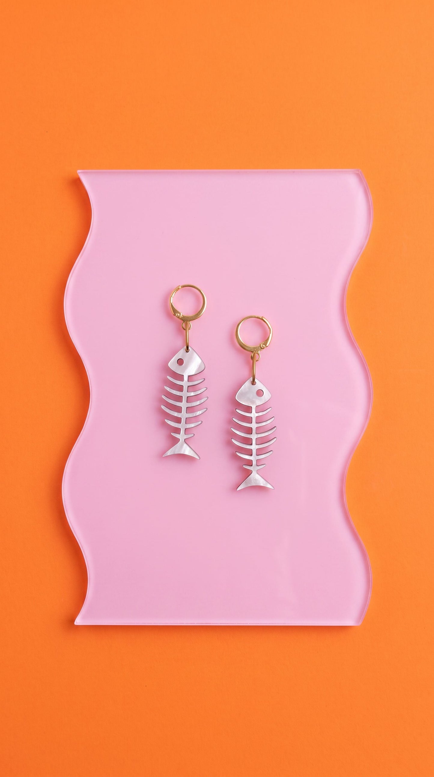 Fish Bone Earrings – Pearlescent Cat Lover Gift Alternative Statement Jewellery Spooky Cute Style, Y2K Aesthetic
