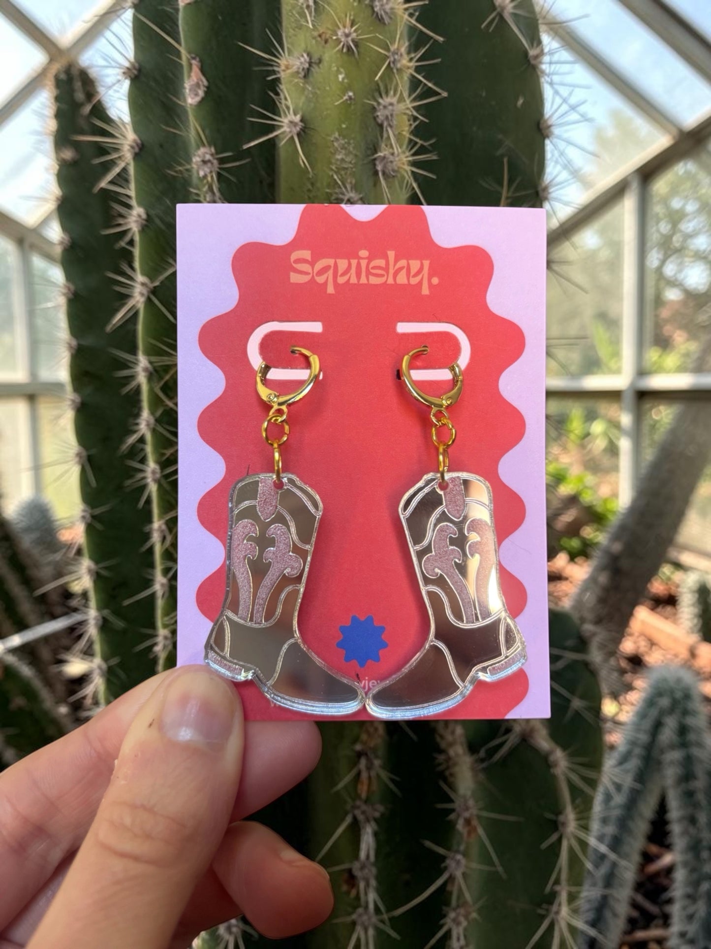 Silver Cowboy Boot Earrings – Western Acrylic Statement Earrings for Cowgirl & Festival Outfits