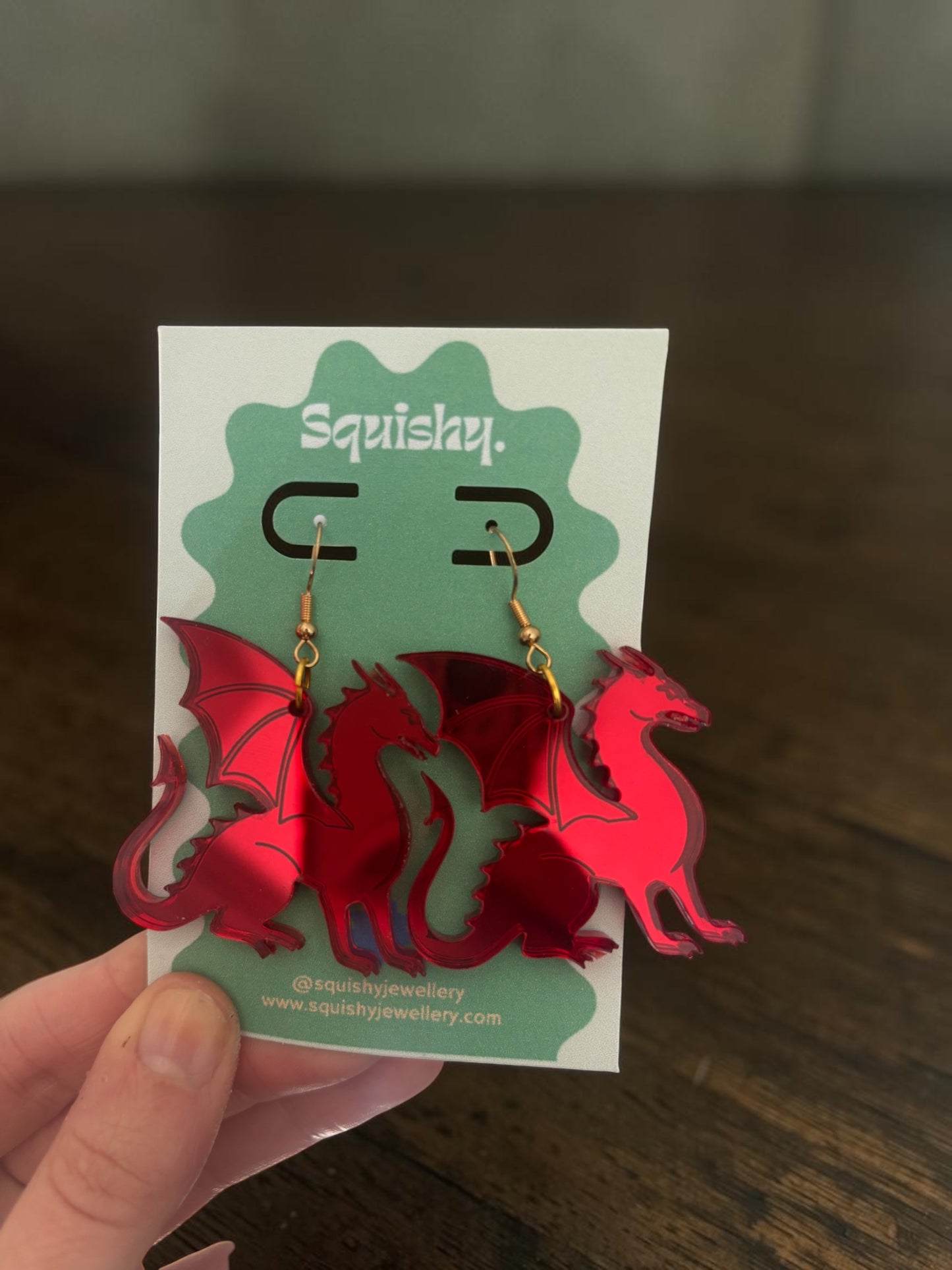 Dragon Earrings – Welsh Inspired Gothic Alt Jewellery, Acrylic Statement Earrings (Red & Green)