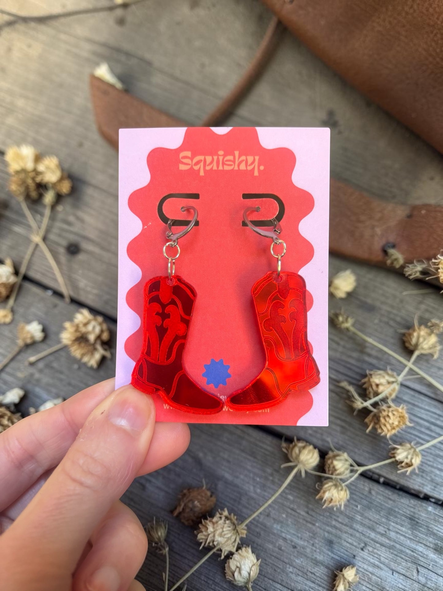 Red Cowboy Boot Earrings – Western Acrylic Statement Earrings for Cowgirl & Festival Outfits