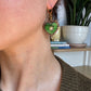 Rococo Green Heart Earrings with Walnut Backing & Gold Star Detail – Acrylic Hoop Jewellery