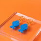 Blue Fish Acrylic Earrings on Gold Huggie Hoops