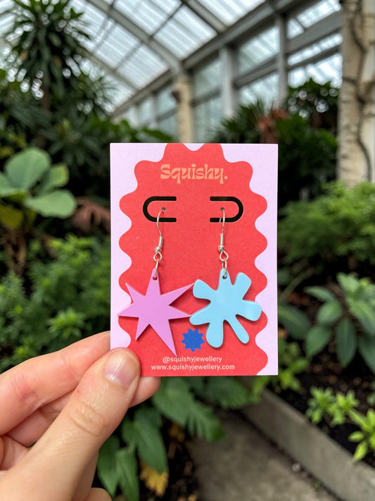Pink & Blue Kiki & Bouba Earrings – Abstract Art Statement Jewellery
