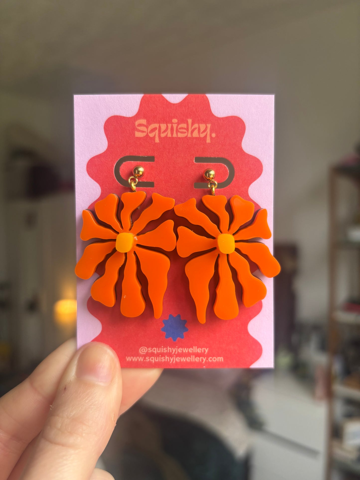 Orange Floral Statement Earrings – Matisse Inspired Acrylic Flower Earrings UK Handmade