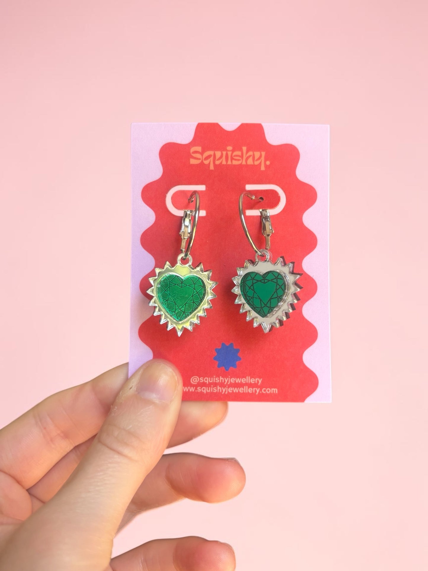Silver Sacred Heart Hoop Earrings – Gothic Alt Jewellery, Spiked Heart Acrylic Earrings